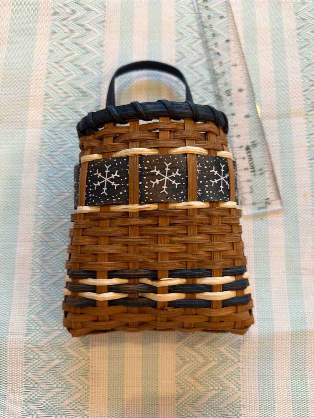 Woven Brown & Black Wall Pocket Basket Bag with Snowflake Accent